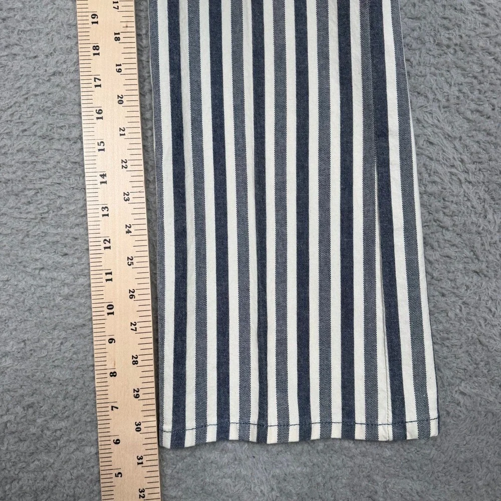 Anthropologie Blue White Vertical Stripe High Rise Straight Leg Pants Size 26
